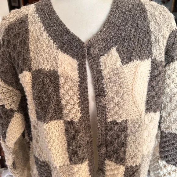Vintage Blarney Woolen Mills Chunky Wool Patchwork Cardigan Sweater Size: XL - Picture 7 of 13